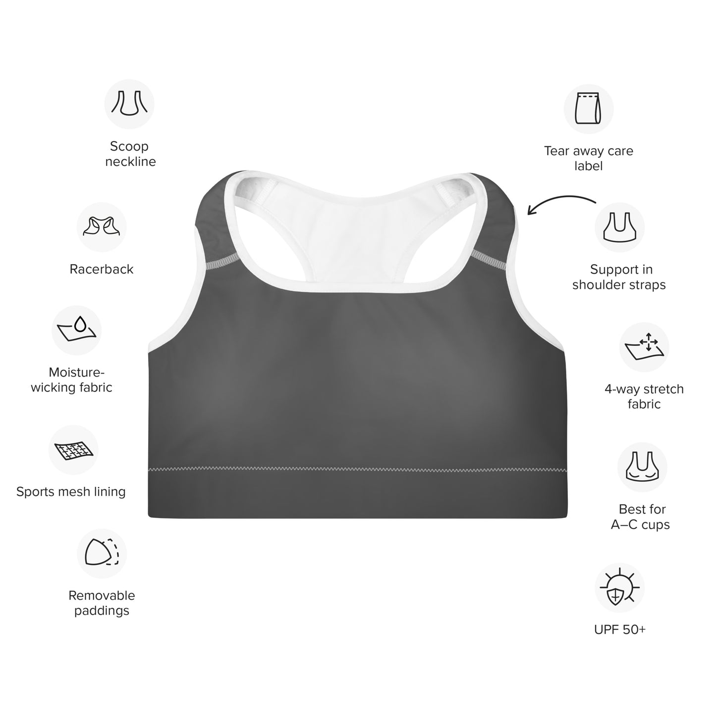 BATTLESHIP GRAY | Padded Sports Bra